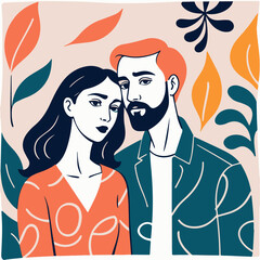 Abstract illustration, couple in love, man and woman, minimalism