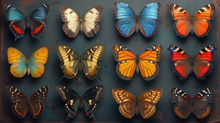 various beautiful butterflies close up - obrazy, fototapety, plakaty