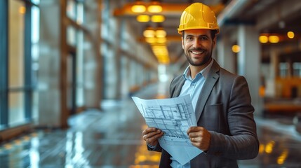 portrait of a man foreman architect in a hard hat close-up