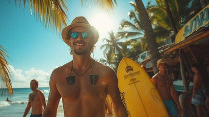 portrait of a surfer guy on the beach