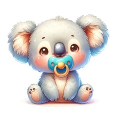 Cute koala with a pacifier, showing a tender and innocent expression