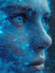 digital portrait of a woman blue neon