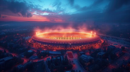 Olympic stadium illuminated exterior - obrazy, fototapety, plakaty