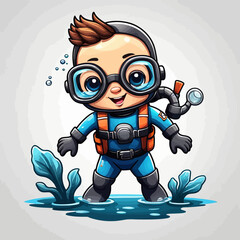 Cute Diver Cartoon Design Very Cool
