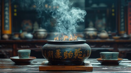 burning candles chinese aromatherapy - obrazy, fototapety, plakaty