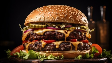 A delicious double cheeseburger with all the fixings - obrazy, fototapety, plakaty