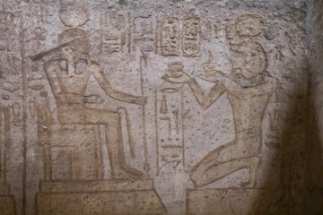 Fototapeta na wymiar Frescoes of the Temple of Abu Simbel, Temple of Ramses II, Ancient Egypt