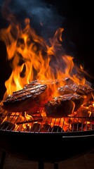 Fototapeta premium A barbecue grill with steaks cooking on it