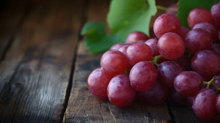 Close up of fresh Grapes on a rustic wooden Table