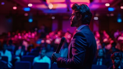 a man standing in front of a crowd of people