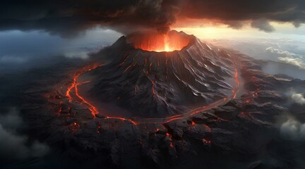 Aerial view of a dormant volcano's caldera