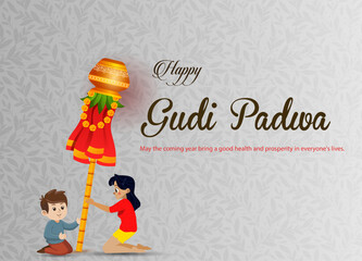Indian festival gudi padwa celebration Vector illustration , [ Lunar New Year ] celebration of Maharashtra.
