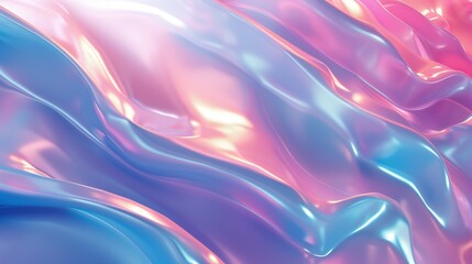 Silken Serenity: 3D holographic waves in calming colors, top-down view. - obrazy, fototapety, plakaty