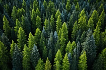 An aerial view of a coniferous forest - obrazy, fototapety, plakaty