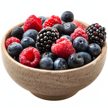 Bowl of fresh berries isolated on white background, minimalism, png
