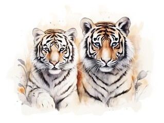 Two tigers are sitting next to each other