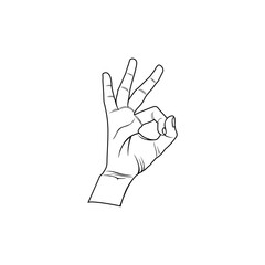 hand gesture of approval or okey vector illustration black and white, simbol ok menyetujui vektor