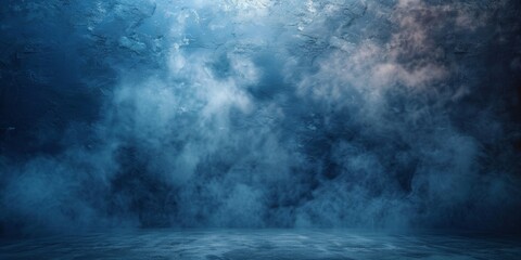 Empty dark blue abstract cement wall and studio room with smoke float up the interior texture for display products wall background, Generative AI - obrazy, fototapety, plakaty