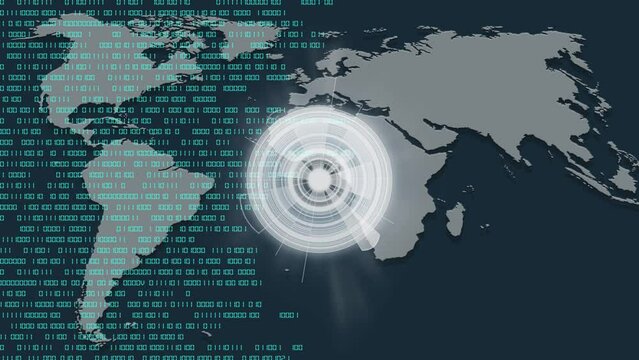 Filmato. Illustrazione 3D. Sfondo mondo digitale. Sequenza di zero e uno concetto di connessione globale tra persone, social network, e dispositivi informatici