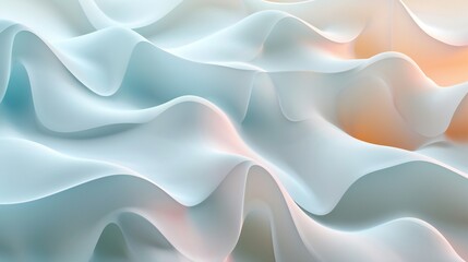 Tranquil Topography: Silky 3D waves in calming tones, seen from above on white. - obrazy, fototapety, plakaty