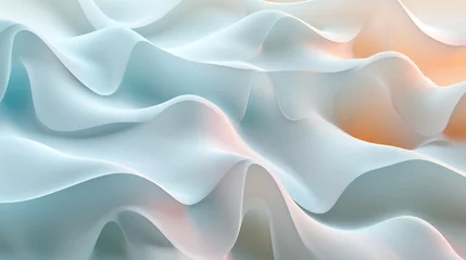 Foto op Canvas Tranquil Topography: Silky 3D waves in calming tones, seen from above on white. © BGSTUDIOX