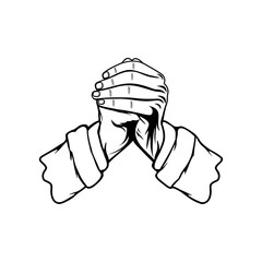 hand gesture of respect or greeting black and white vector illustration