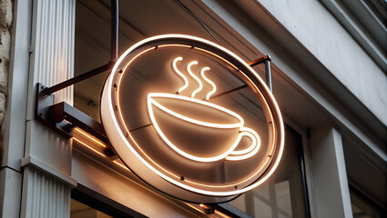 white and brown sign coffee shop all neon glow