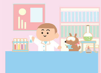 Little scientist doing chemistry experiment.