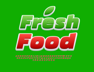 Vector eco template Fresh Food. Creative Red Font. Stylish Alphabet Letters and Numbers set.