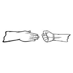 the back of the hand is open and the inner fist is facing away line art vector illustration