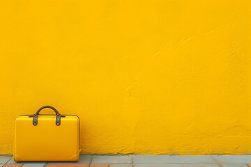 yellow suitcase on a bright yellow wall in the style  a350f4e6-5ef3-40fd-9598-ca8b2a5f05b8 1