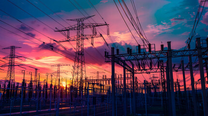 Central el&eacute;ctrica al amanecer