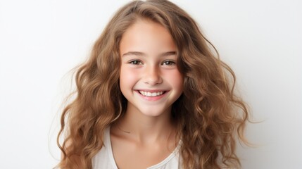 Naklejka premium Portrait of a smiling young girl with long brown hair
