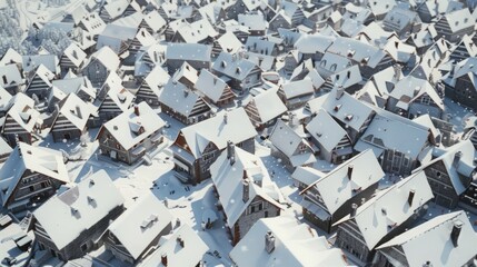 Snow-Covered Houses in a Large Group