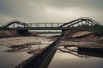 Collapsed bridges and infrastructure after a flood