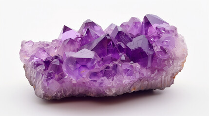 Fototapeta premium Gemstone, Shiny amethyst on white background, bright light shiny luxury amethyst on white background. A close-up of the king of gemstones, a large shiny amethyst that shines brightly. For Jewelry. 