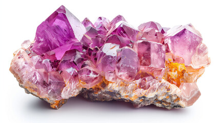 Fototapeta premium Gemstone, Shiny amethyst on white background, bright light shiny luxury amethyst on white background. A close-up of the king of gemstones, a large shiny amethyst that shines brightly. For Jewelry. 