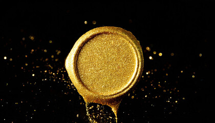 Gold circle glitter texture paint brush isolated on black background