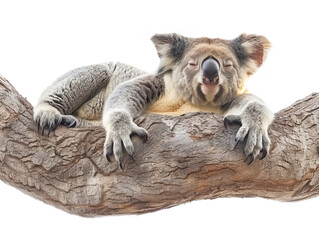 Naklejka premium Koala bear sleeping in a tree isolate on transparent background, cutout, png
