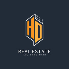 HD initial monogram logo for real estate with home shape creative design.	
