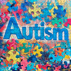 Colorful jigsaw puzzle spelling 'Autism' for awareness and support.
