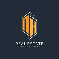 NH initial monogram logo for real estate with home shape creative design.	
