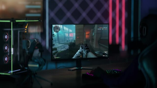 Achieving Victory By Bomb Defusal In Video Game Tournament. Shooting Enemy Team Players To Win Video Game Tournament. Modern Army Combat Video Game. E-Sports Tournament. Weapons. Combat