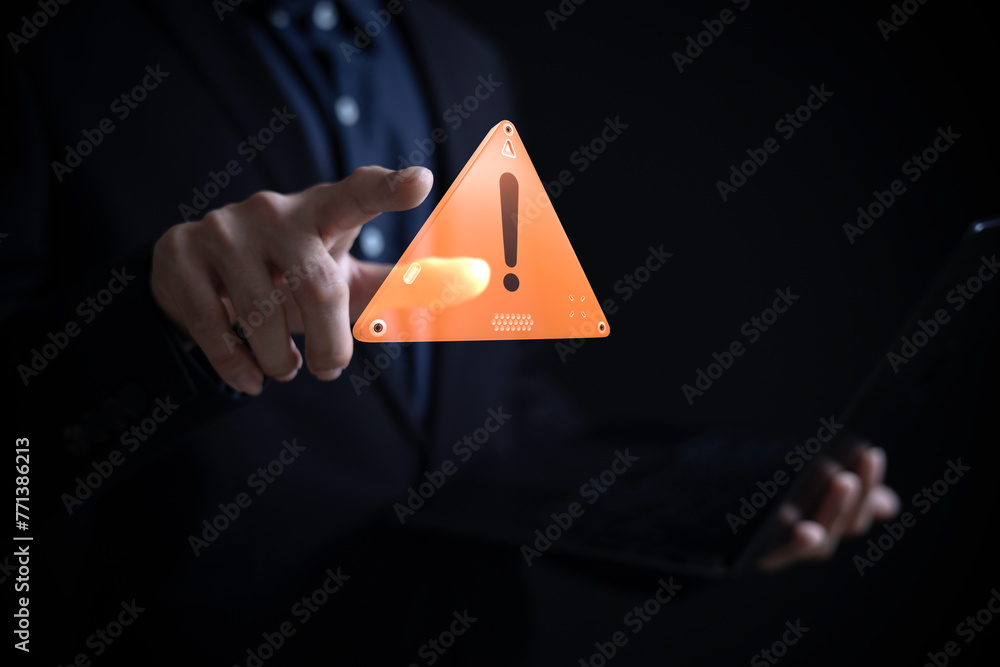 Poster system warning hacked alert, cyber attack on computer network.data protection concept. concept of cy