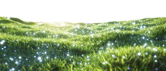 Glittering grassy field isolated on white background