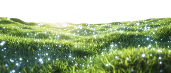 Glittering grassy field isolate on transparent background, png, cutout