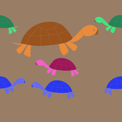 Horizontal pattern  turtles side view.  Hand drawn.