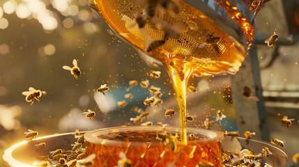 a beekeeper extracting honey  from a beehive 