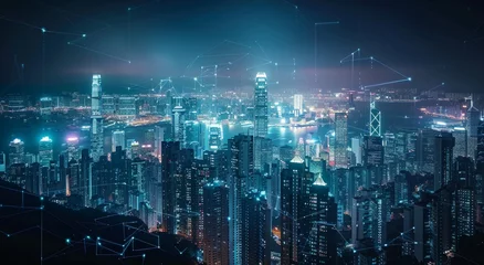 Photo sur Plexiglas Skyline Glowing skyscrapers illuminate the futuristic cityscape at night, AI Generative.