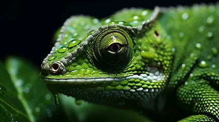 Foto op Plexiglas green lizard on a branch, chameleons reptiles © Dxire